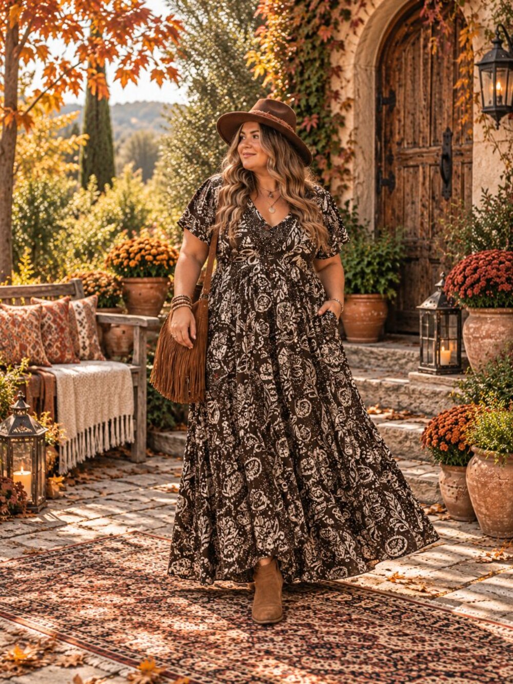 Newport News Brown Paisley Boho Maxi Dress